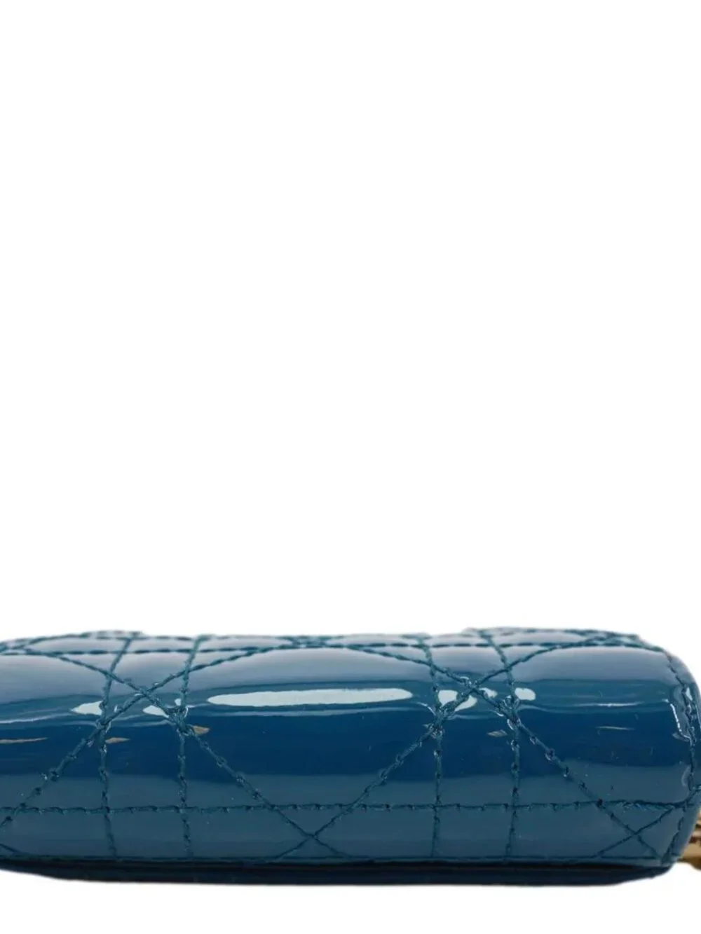 Christian Dior  Lady Dior Lotus Cannage Patent Leather Wallet Blue
